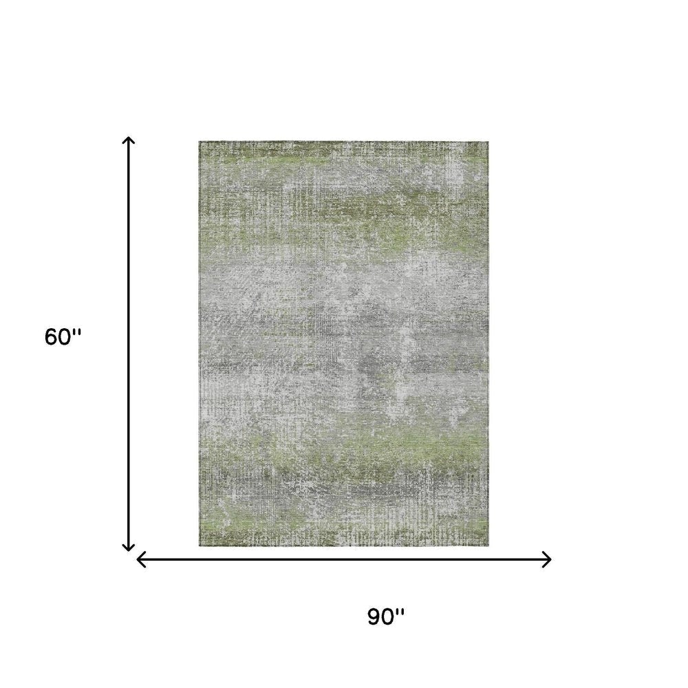 5' X 8' Fern Green And Green Abstract Washable Indoor Outdoor Area Rug HomeRoots