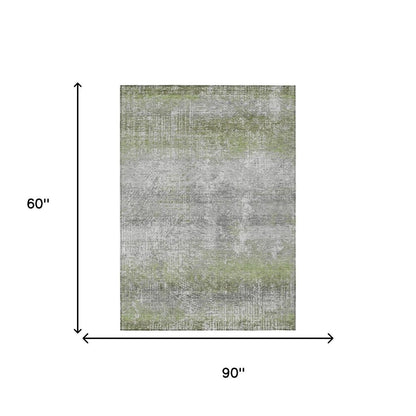 5' X 8' Fern Green And Green Abstract Washable Indoor Outdoor Area Rug HomeRoots