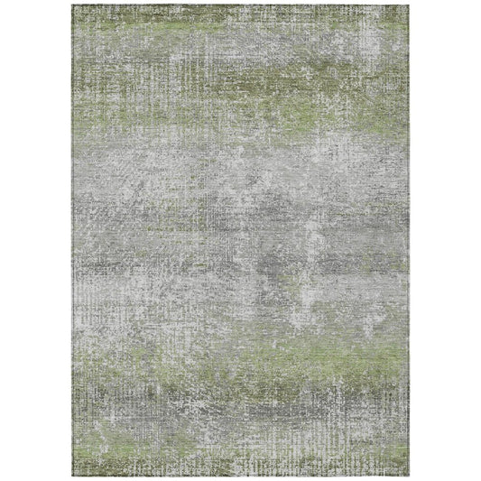 5' X 8' Fern Green And Green Abstract Washable Indoor Outdoor Area Rug