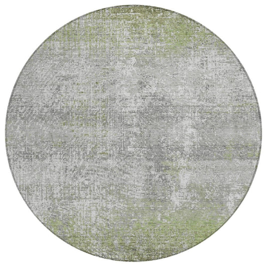 8' Fern Green And Green Round Abstract Washable Indoor Outdoor Area Rug