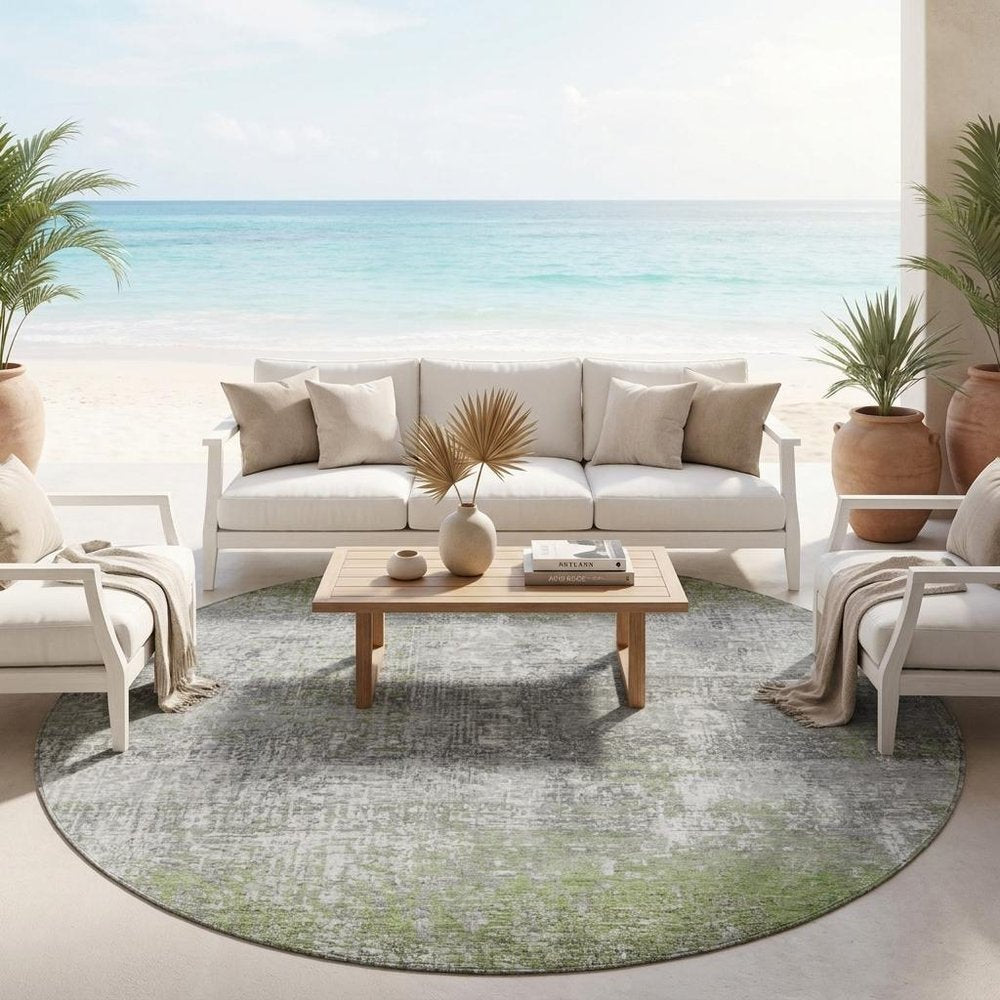 8' Fern Green And Green Round Abstract Washable Indoor Outdoor Area Rug — view 10