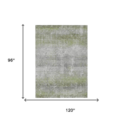 8' X 10' Fern Green And Green Abstract Washable Indoor Outdoor Area Rug HomeRoots