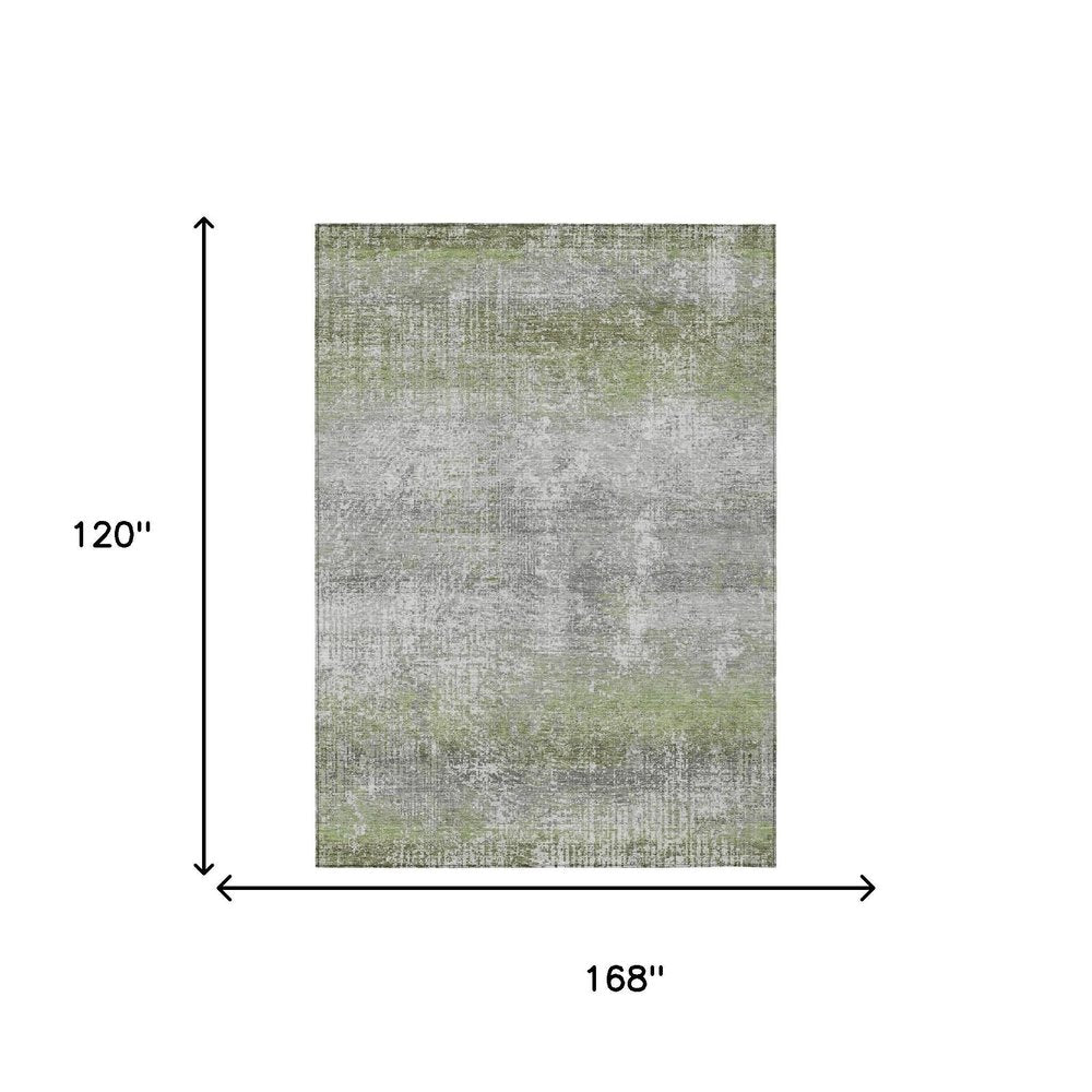 10' X 14' Fern Green And Green Abstract Washable Indoor Outdoor Area Rug — view 4