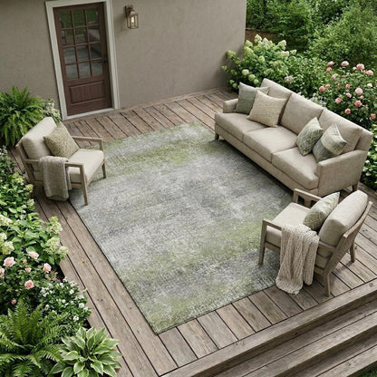 10' X 14' Fern Green And Green Abstract Washable Indoor Outdoor Area Rug