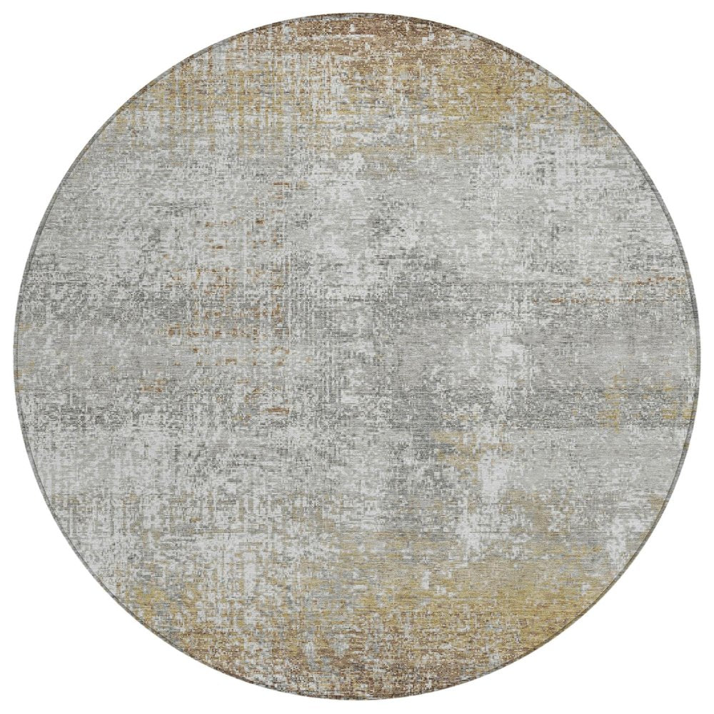 8' Gray And Khaki Round Abstract Washable Indoor Outdoor Area Rug HomeRoots