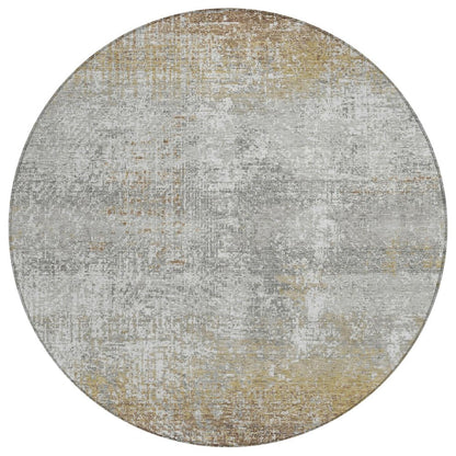 8' Gray And Khaki Round Abstract Washable Indoor Outdoor Area Rug HomeRoots