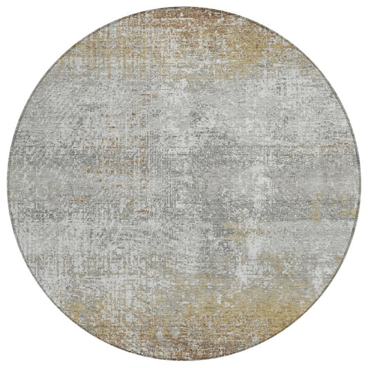 8' Gray And Khaki Round Abstract Washable Indoor Outdoor Area Rug