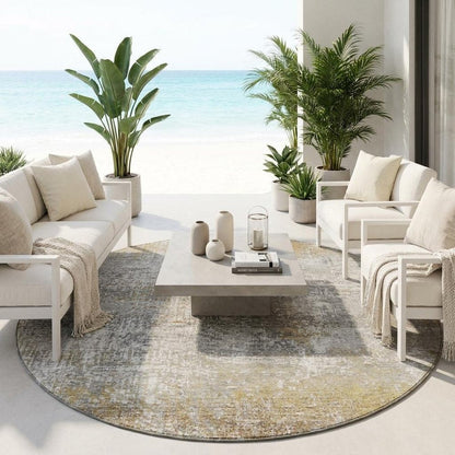 8' Gray And Khaki Round Abstract Washable Indoor Outdoor Area Rug HomeRoots