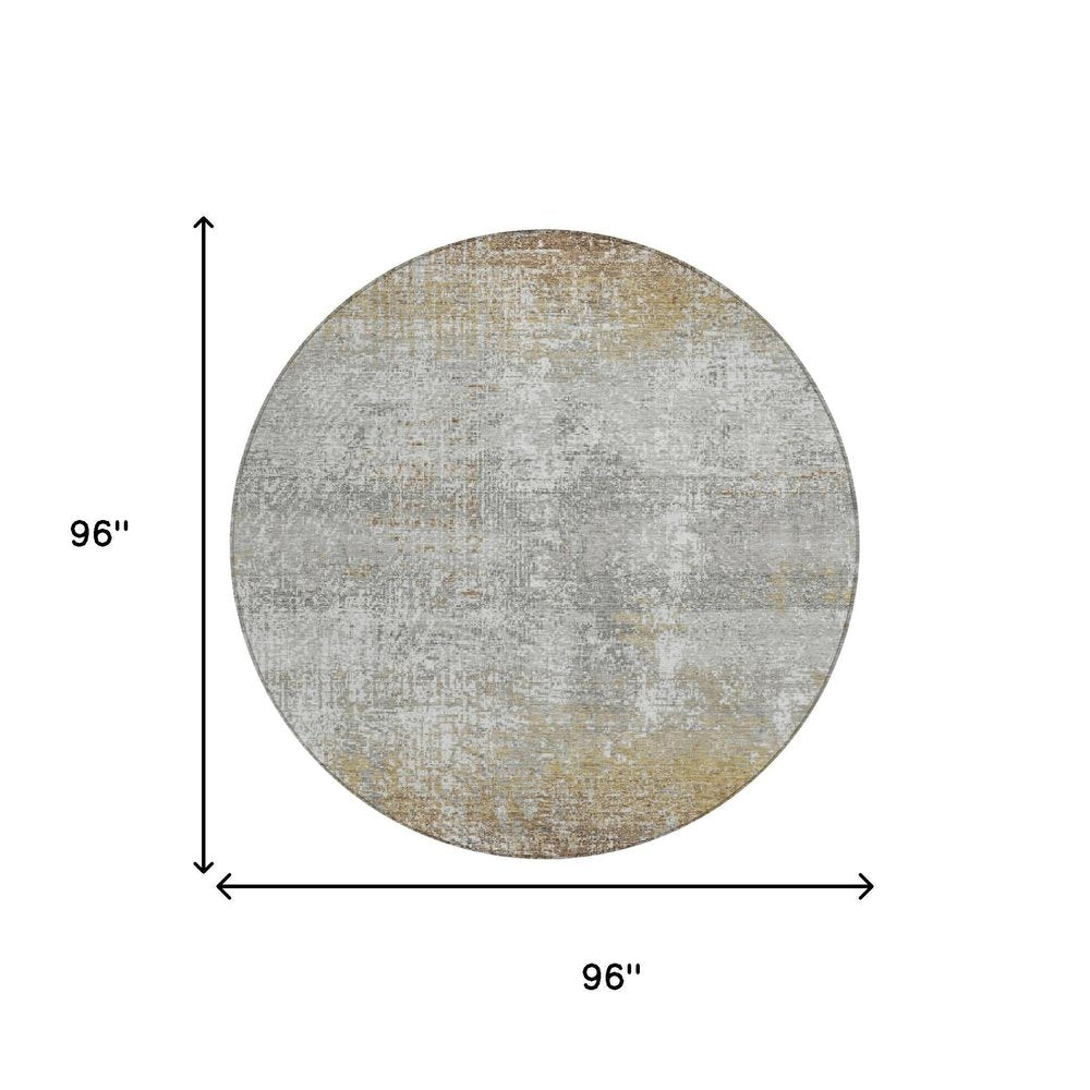 8' Gray And Khaki Round Abstract Washable Indoor Outdoor Area Rug — view 4