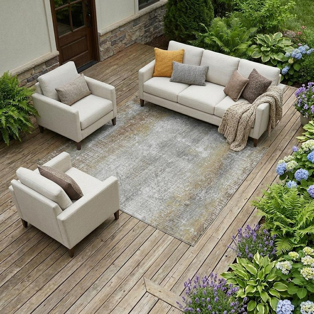 9' X 12' Gray And Khaki Abstract Washable Indoor Outdoor Area Rug HomeRoots