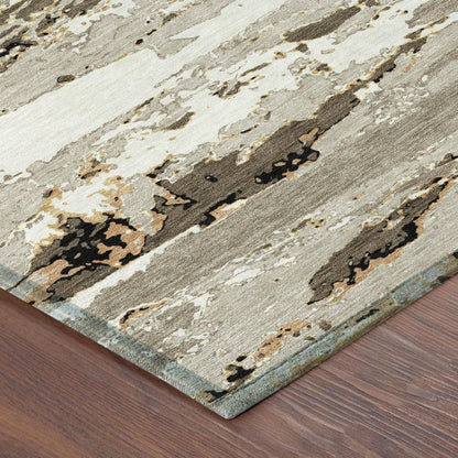 5' X 8' Beige And Brown Abstract Washable Indoor Outdoor Area Rug