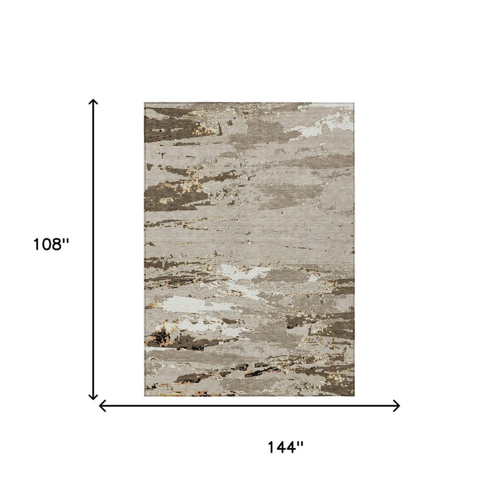 9' X 12' Beige And Brown Abstract Washable Indoor Outdoor Area Rug — view 4