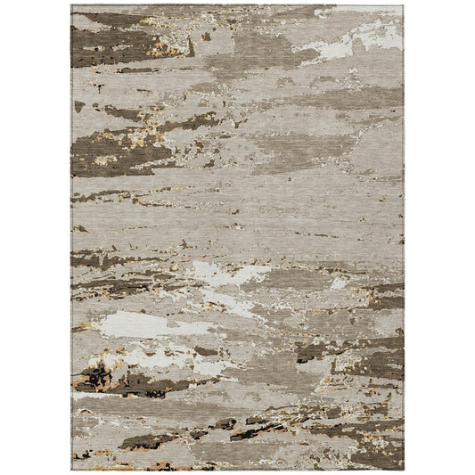 9' X 12' Beige And Brown Abstract Washable Indoor Outdoor Area Rug