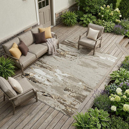 9' X 12' Beige And Brown Abstract Washable Indoor Outdoor Area Rug HomeRoots