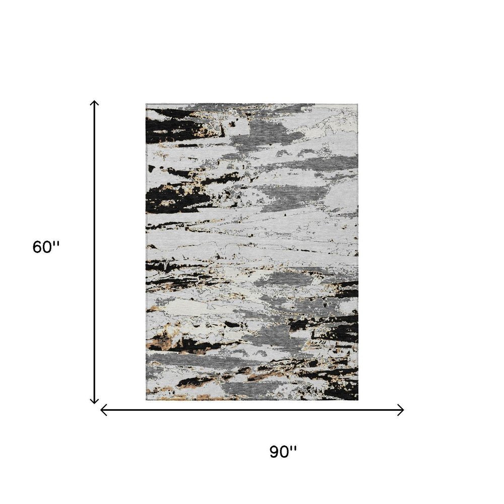 5' X 8' Black And Gray Abstract Washable Indoor Outdoor Area Rug HomeRoots