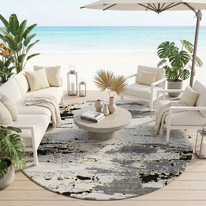 8' Black And Gray Round Abstract Washable Indoor Outdoor Area Rug HomeRoots