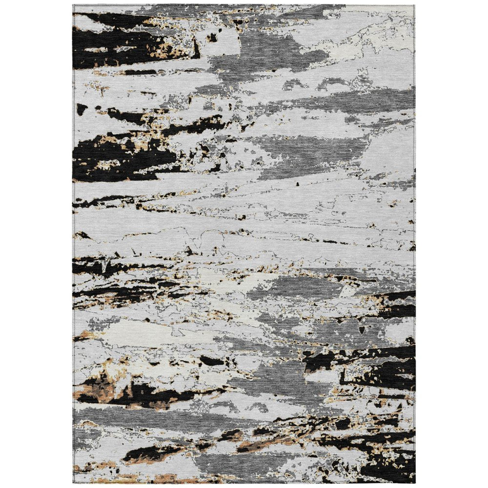9' X 12' Black And Gray Abstract Washable Indoor Outdoor Area Rug — view 1