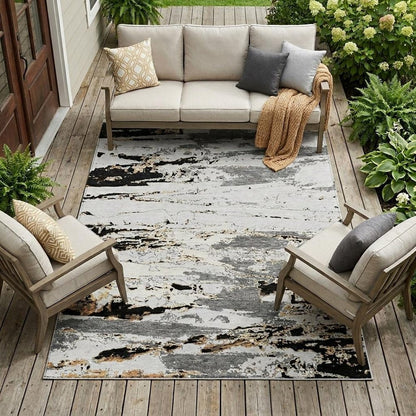 9' X 12' Black And Gray Abstract Washable Indoor Outdoor Area Rug HomeRoots