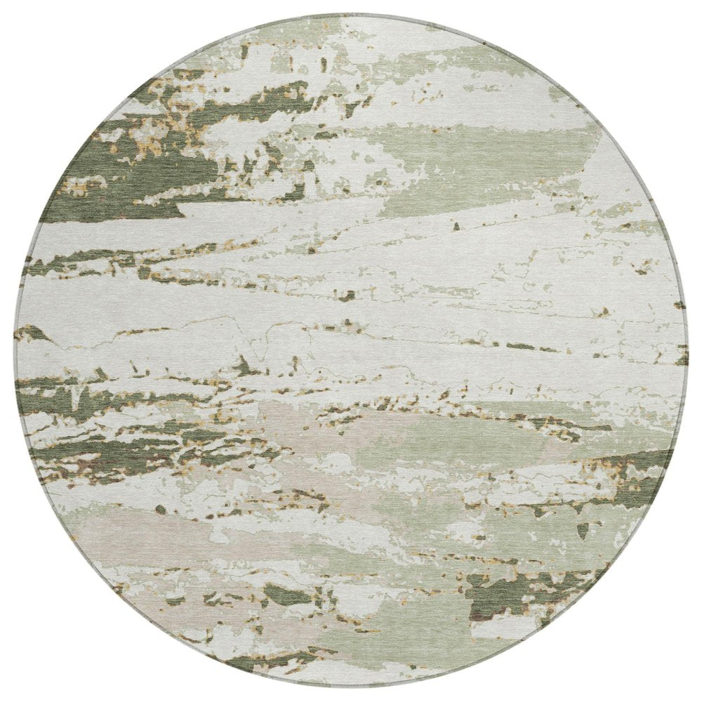 8' Green And Ivory Round Abstract Washable Indoor Outdoor Area Rug HomeRoots