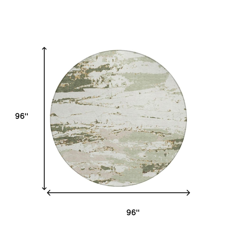 8' Green And Ivory Round Abstract Washable Indoor Outdoor Area Rug HomeRoots
