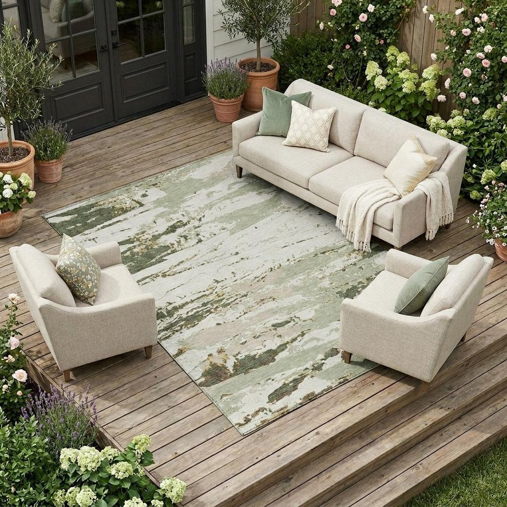 8' X 10' Green And Ivory Abstract Washable Indoor Outdoor Area Rug — view 10