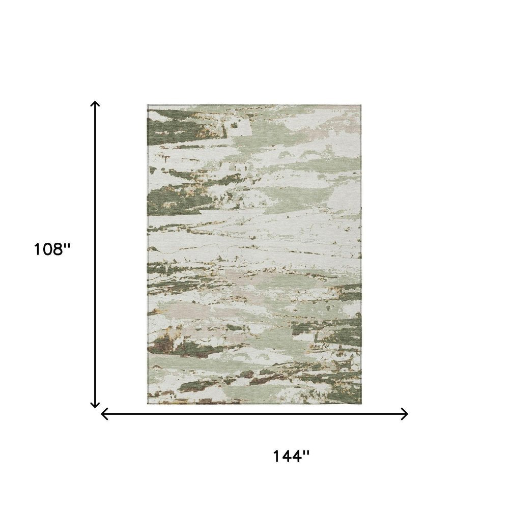 9' X 12' Green And Ivory Abstract Washable Indoor Outdoor Area Rug HomeRoots