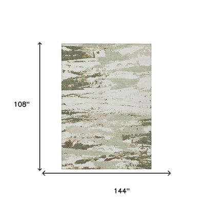 9' X 12' Green And Ivory Abstract Washable Indoor Outdoor Area Rug HomeRoots