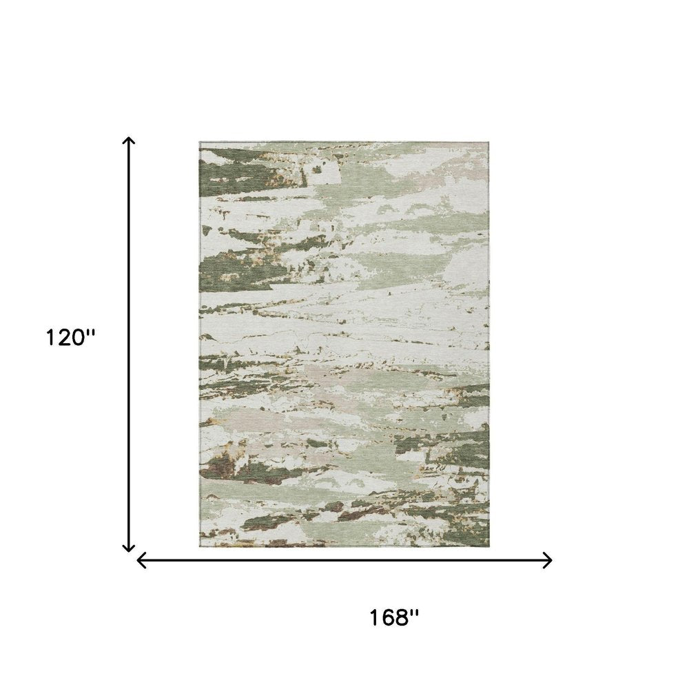 10' X 14' Green And Ivory Abstract Washable Indoor Outdoor Area Rug — view 4