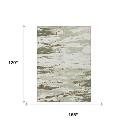 10' X 14' Green And Ivory Abstract Washable Indoor Outdoor Area Rug