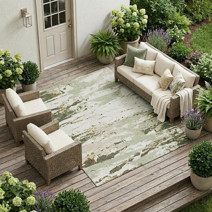 10' X 14' Green And Ivory Abstract Washable Indoor Outdoor Area Rug HomeRoots