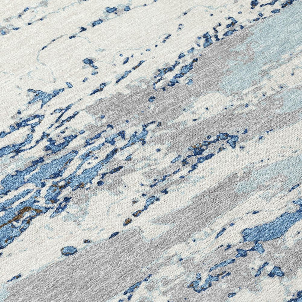 3' X 5' Sky Blue And Blue Abstract Washable Indoor Outdoor Area Rug — view 3