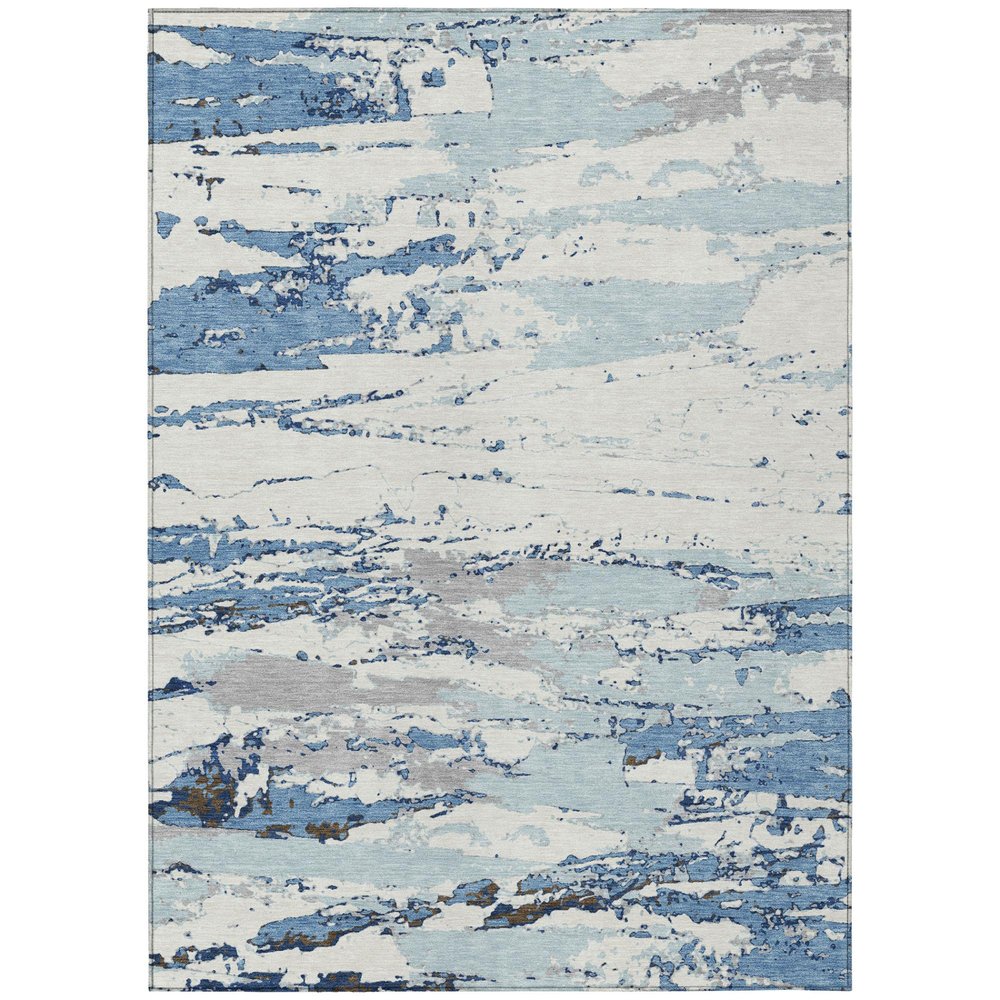 5' X 8' Sky Blue And Blue Abstract Washable Indoor Outdoor Area Rug — view 1
