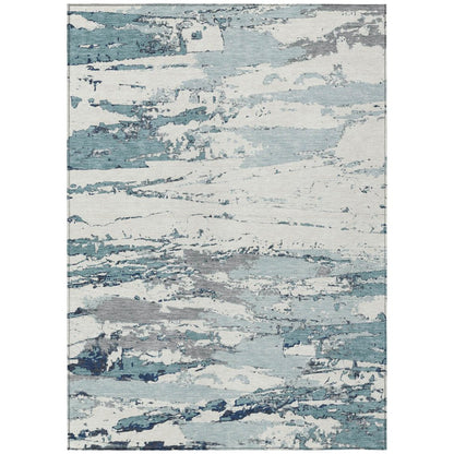 3' X 5' Teal Blue And Ivory Abstract Washable Indoor Outdoor Area Rug HomeRoots