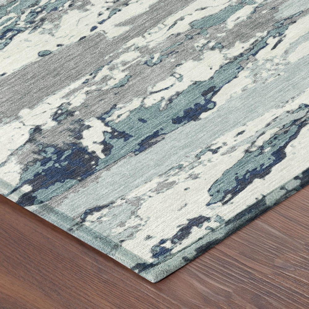 3' X 5' Teal Blue And Ivory Abstract Washable Indoor Outdoor Area Rug — view 2