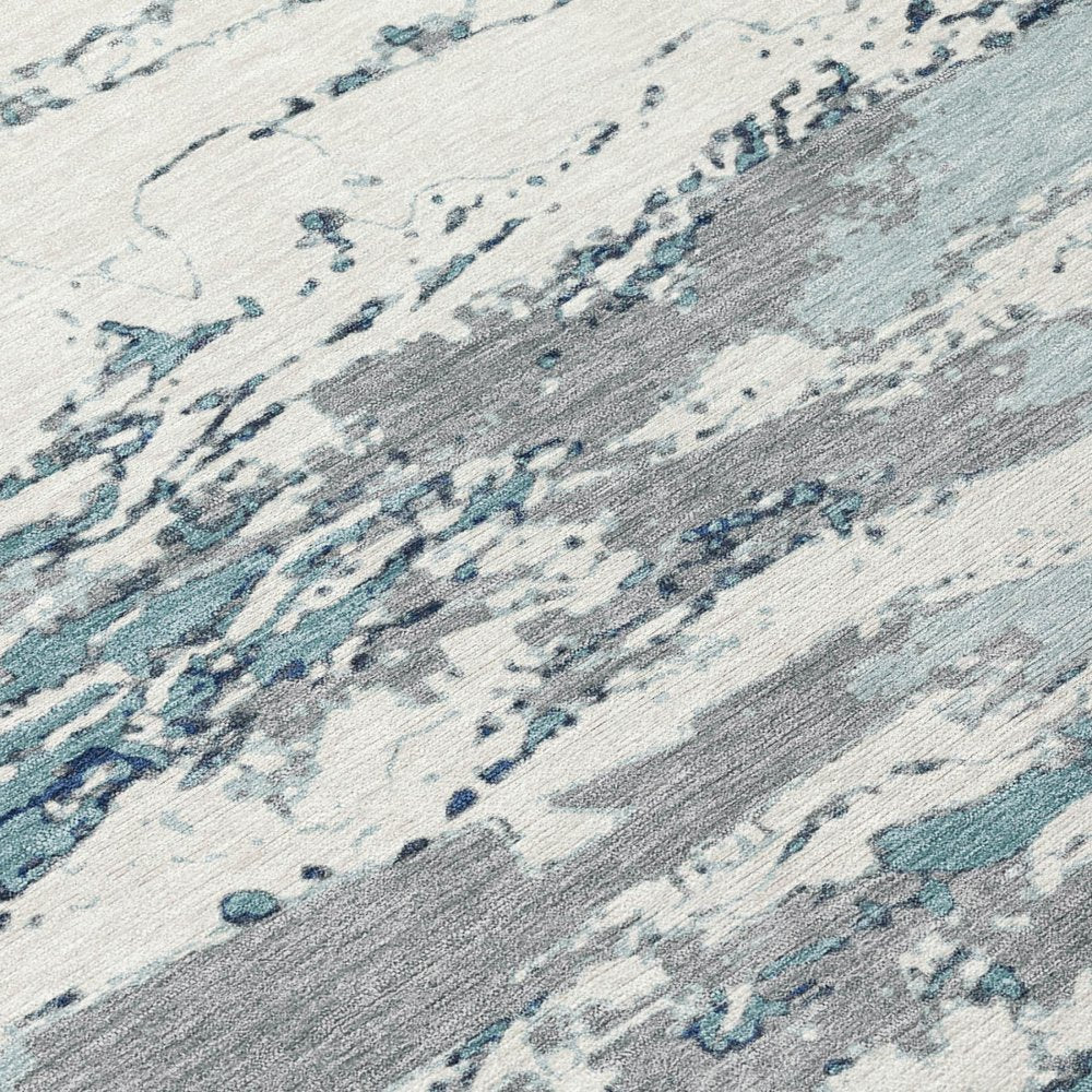 3' X 5' Teal Blue And Ivory Abstract Washable Indoor Outdoor Area Rug HomeRoots