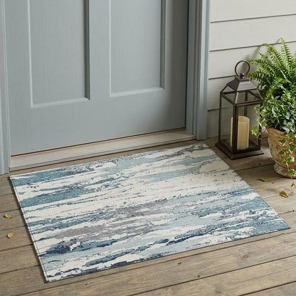 3' X 5' Teal Blue And Ivory Abstract Washable Indoor Outdoor Area Rug HomeRoots