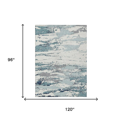 8' X 10' Teal Blue And Ivory Abstract Washable Indoor Outdoor Area Rug HomeRoots
