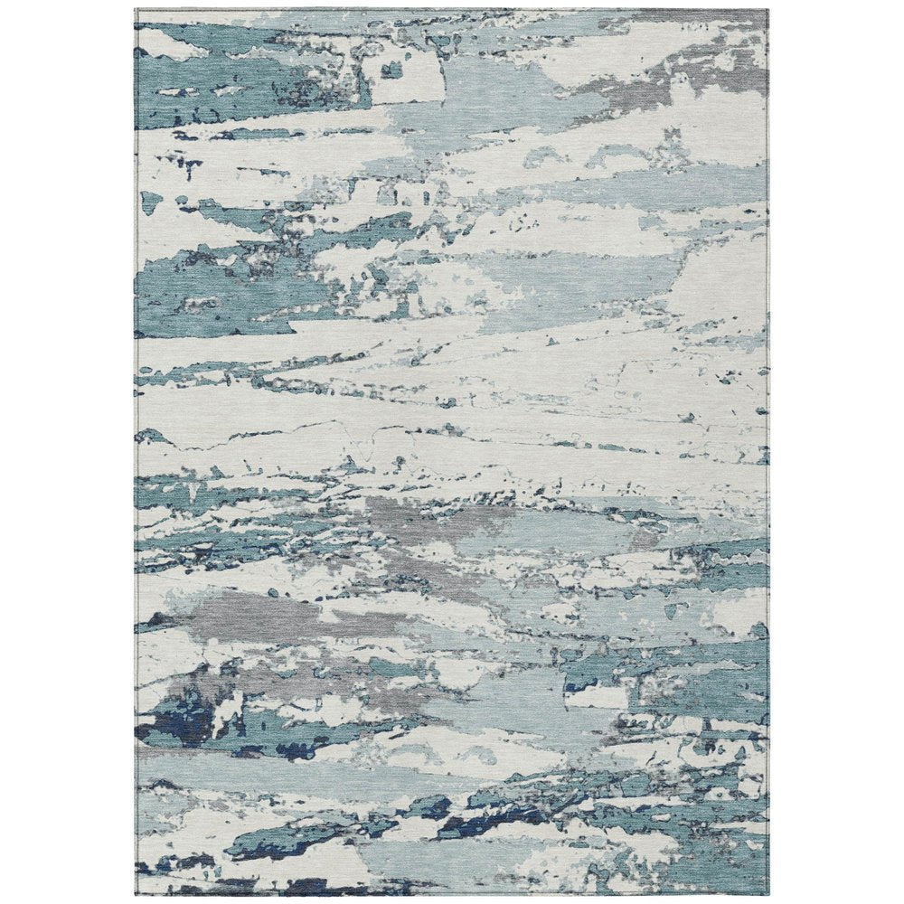 9' X 12' Teal Blue And Ivory Abstract Washable Indoor Outdoor Area Rug HomeRoots