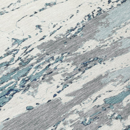 9' X 12' Teal Blue And Ivory Abstract Washable Indoor Outdoor Area Rug HomeRoots