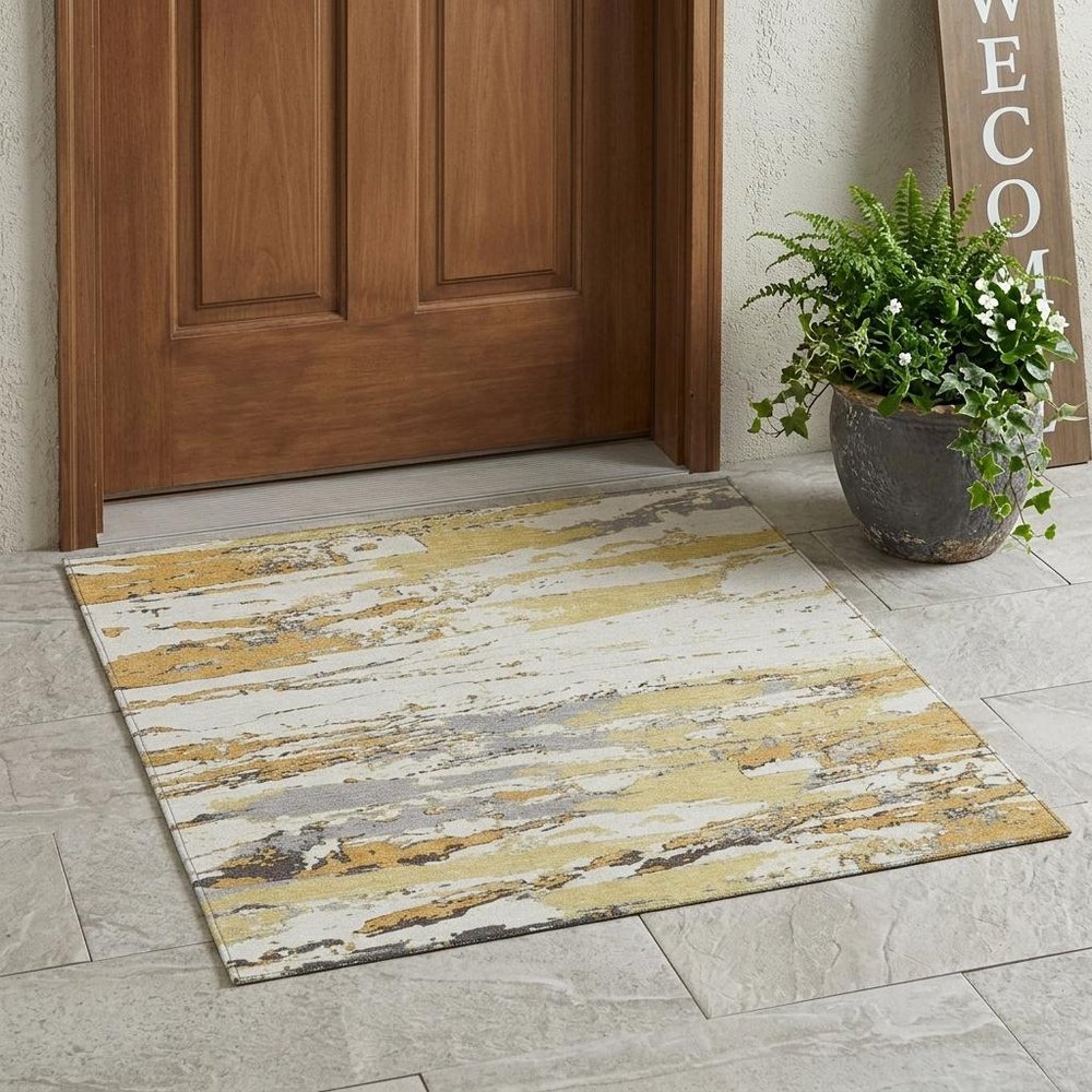 3' X 5' Wheat And Gold Abstract Washable Indoor Outdoor Area Rug