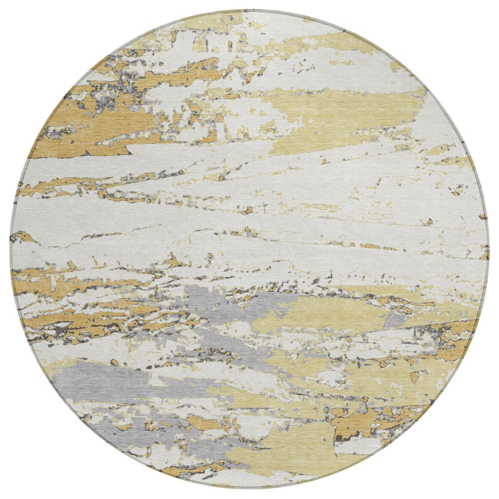 8' Wheat And Gold Round Abstract Washable Indoor Outdoor Area Rug HomeRoots