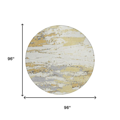 8' Wheat And Gold Round Abstract Washable Indoor Outdoor Area Rug