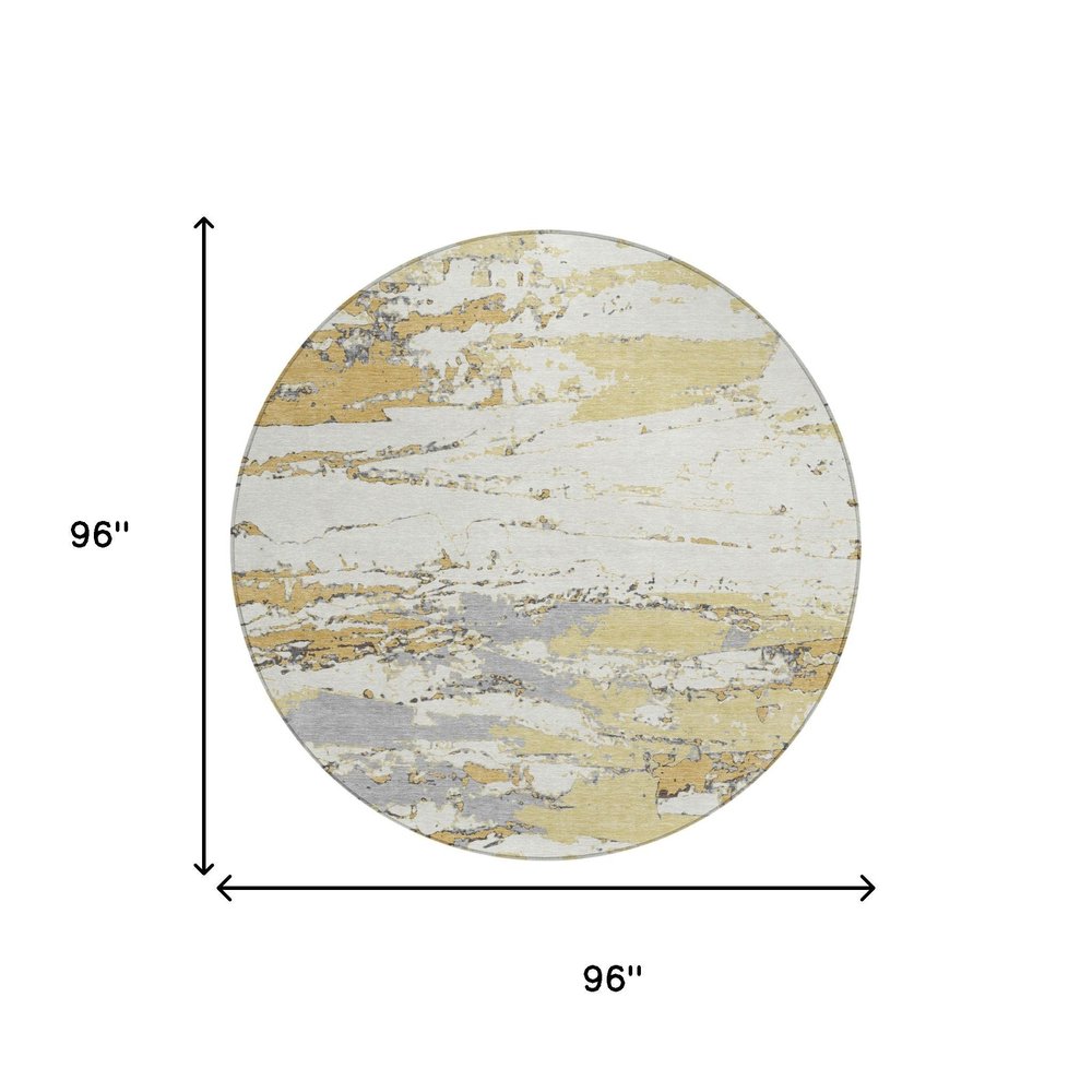 8' Wheat And Gold Round Abstract Washable Indoor Outdoor Area Rug — view 4