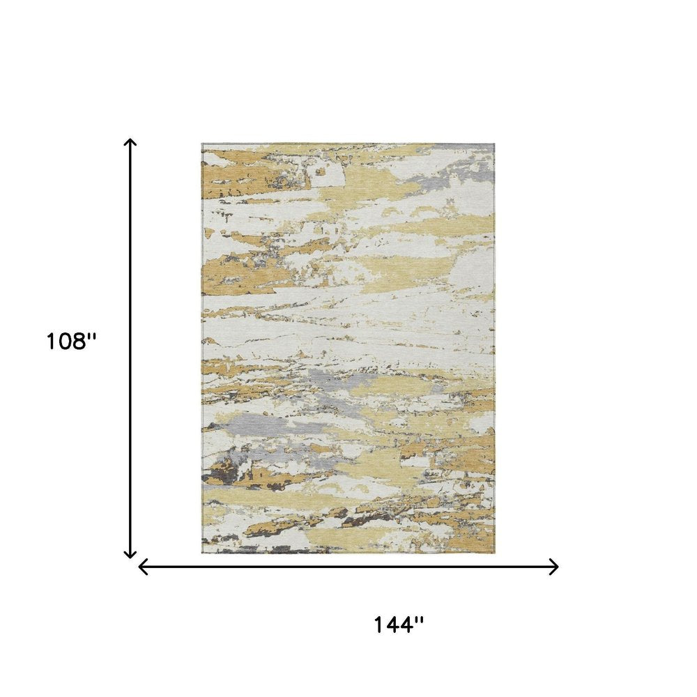 9' X 12' Wheat And Gold Abstract Washable Indoor Outdoor Area Rug — view 4
