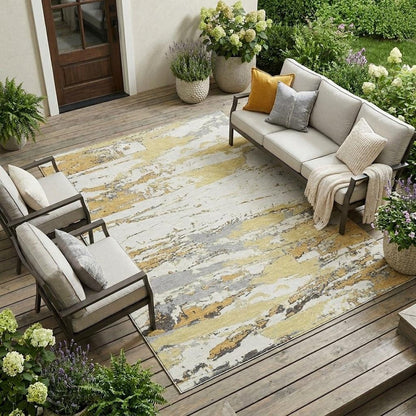 9' X 12' Wheat And Gold Abstract Washable Indoor Outdoor Area Rug HomeRoots