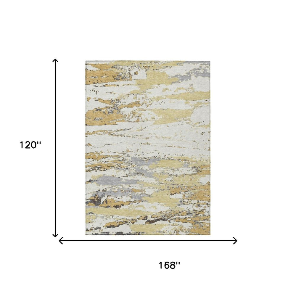 10' X 14' Wheat And Gold Abstract Washable Indoor Outdoor Area Rug — view 4