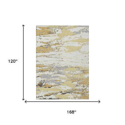 10' X 14' Wheat And Gold Abstract Washable Indoor Outdoor Area Rug