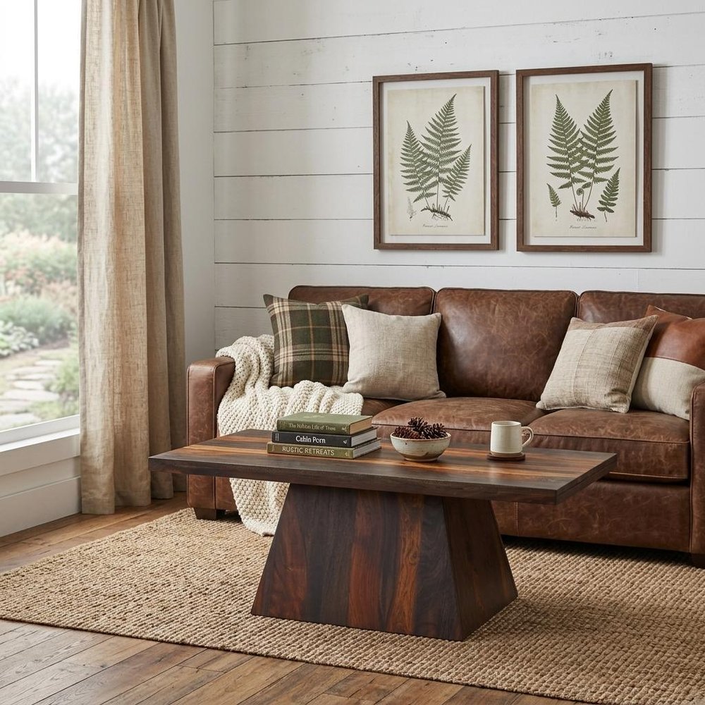 51" Dark Brown Solid Wood Pedestal Coffee Table — view 5