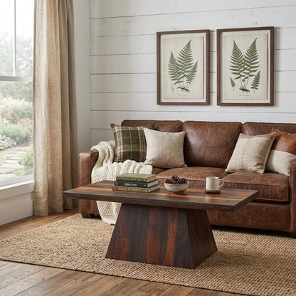 51" Dark Brown Solid Wood Pedestal Coffee Table