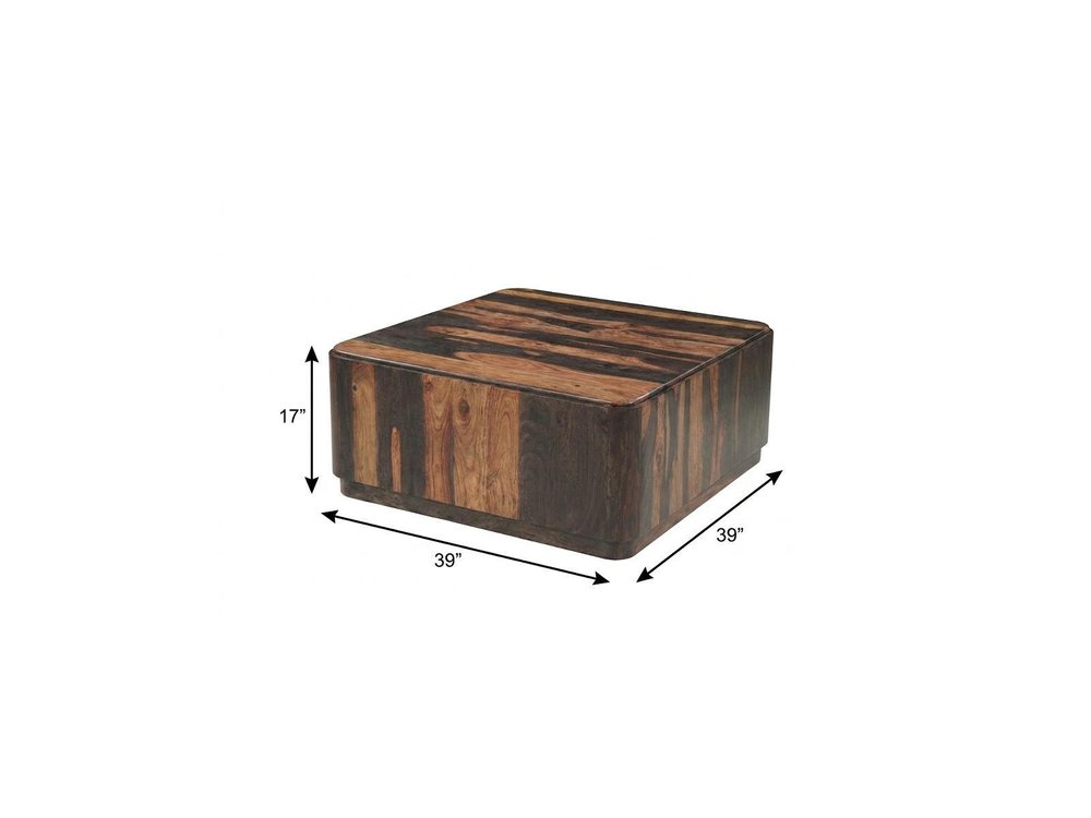 39" Dark Brown Solid Wood Square Solid Coffee Table — view 7